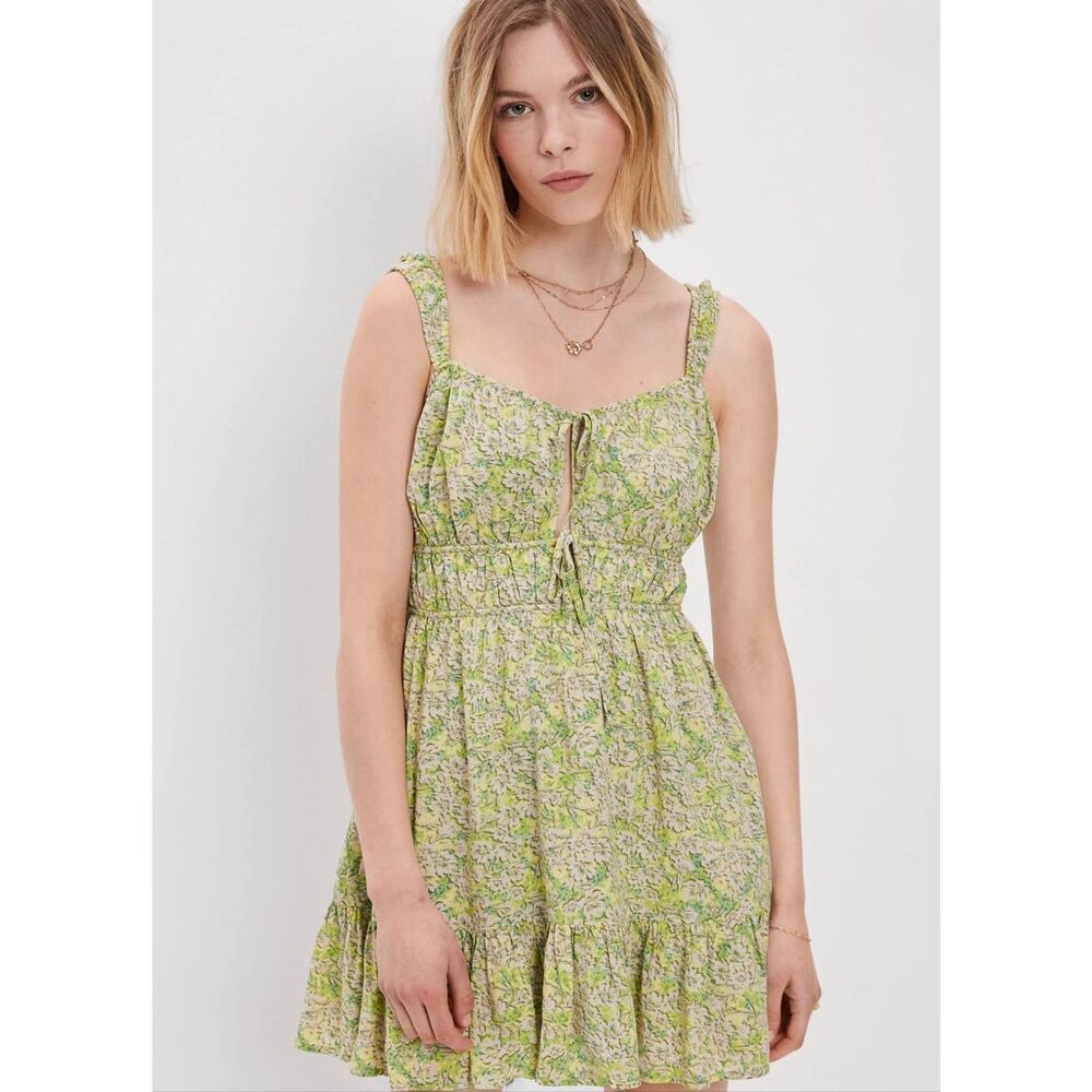 American Eagle Coquette Cottagecore Green Floral Sundress Mini Dress Large